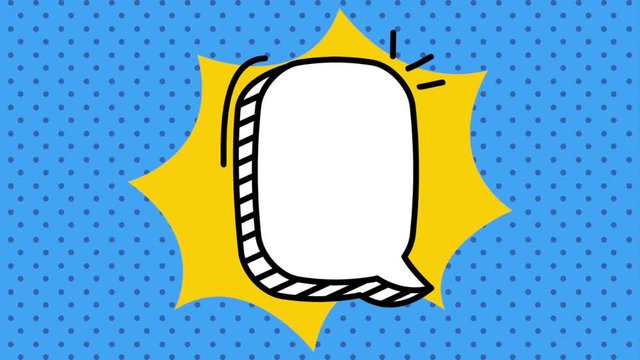 pop art speech bubble with explotion dotted background blue animation hd