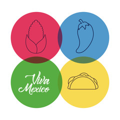 Icon set of viva mexico concept over colorful circles and white background, vector illustration