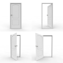 Set of wooden doors on white isolated background