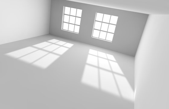 Empty white room with the lighted window