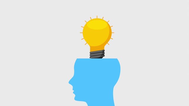 blue silhouette head with bright bulb light animation hd