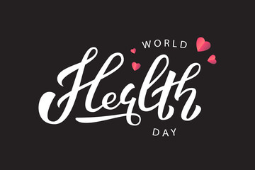 Vector realistic isolated typography logo for World Health Day with origami hearts for decoration and covering on the dark background. Concept of medicine and doctor profession.