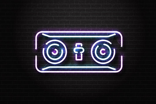 Vector realistic isolated neon sign of vinyl console for decoration and covering on the wall background. Concept of music, dj and live concert.