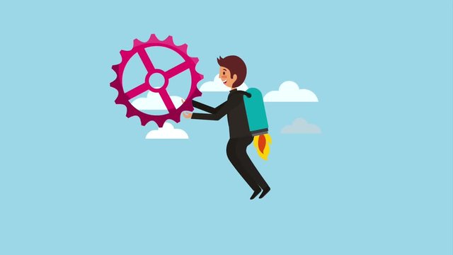 flying businessman growth and start up teamwork animation hd