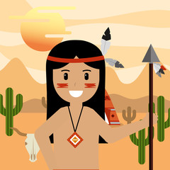 native american holding weapon spear vector illustration