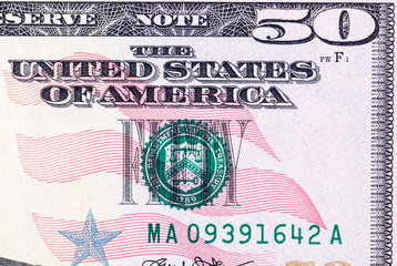 Close-up of fifty dollar bill