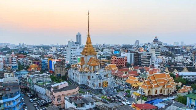Time lapse High view of Wat Traimitr Withayaram in sunset time