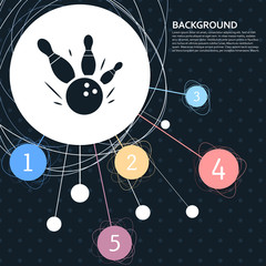 bowling game round ball icon with the background to the point and with infographic style. Vector