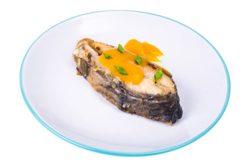 Fried fish steak with curry sauce
