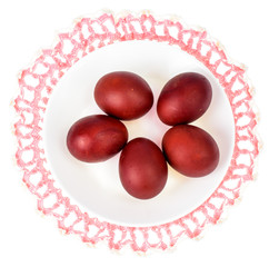 Red painted eggs as symbol of the holiday of Easter