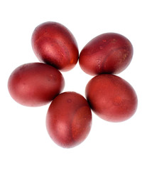 Red painted eggs as symbol of the holiday of Easter
