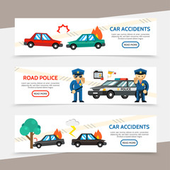 Flat Auto Accident Horizontal Banners