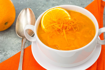 Dietary pumpkin, carrot soup puree with orange