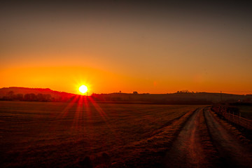 Sunset over the Cotswold Hills Near Broadway