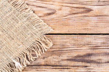 Sackcloth texture on wooden table