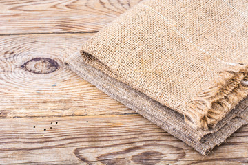 Sackcloth texture on wooden table
