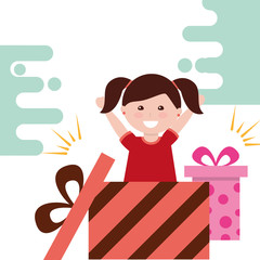 little girl happy inside open gift box party celebration vector illustration