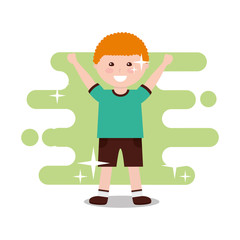 happy little boy character arms up funny vector illustration