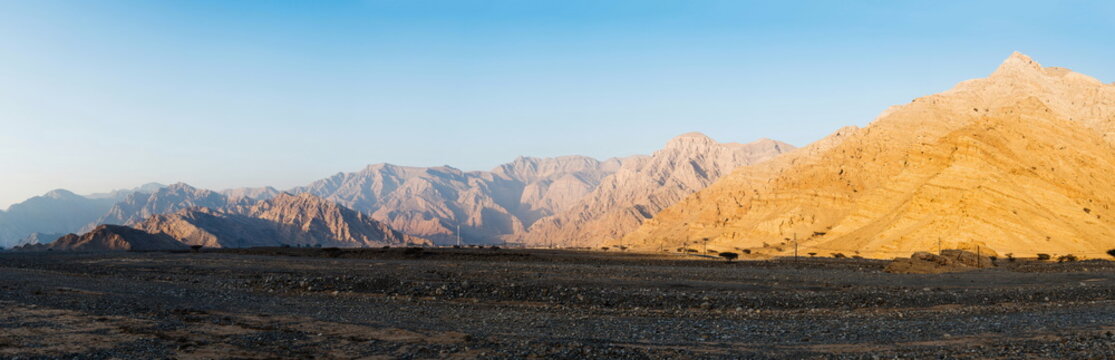 Jabal Jais Desert Mountain Range Complete Panorama