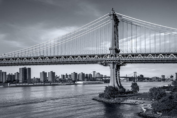 view of the Manhattan bridge  in monochrome blue tonality