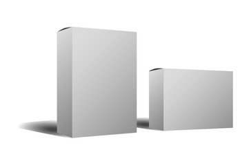 two white cardboard box mock-up, products, white background to fill