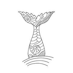 Hand drawn ornamental mermaid's tail. Vector illustration isolated on white background.