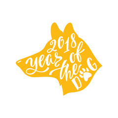 2018 - Year of the Dog. Chinese sign of zodiac graphic design. Hand drawn typography design. 