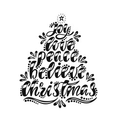 Joy, love, peace, believe, christmas. Handwriting inscription for greeting card, invitation, postcard, print, poster. 