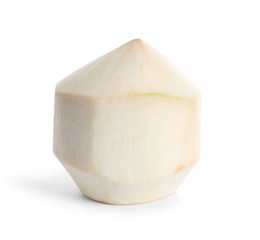 Fresh peeled coconut on white background