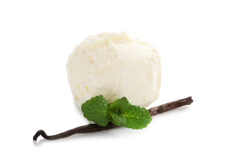 Ball of delicious vanilla ice cream isolated on white
