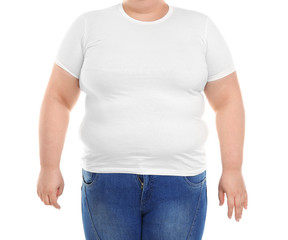 Overweight woman on white background