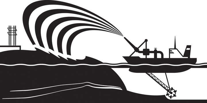 Dredging ship make artificial island - vector illustration