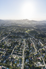 Vertical aerial view of suburban homes and streets in Thousand Oaks, California.  