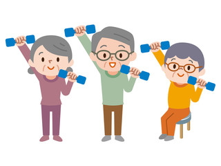 ダンベル体操をするシニア