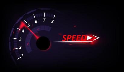 Speed motion background with fast speedometer car. Racing velocity background. - obrazy, fototapety, plakaty