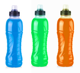 Water colored bottles isolated with clipping path.