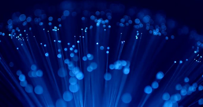 Glowing Fiber optics strands light in blue color
