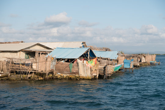 Houses at Kuna village on island, Guna Yala, San Blas Island, Panama