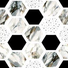Foto op Plexiglas Hexagon Aquarel zeshoek met strepen, water kleur marmer, korrelig, grunge, papier texturen.
