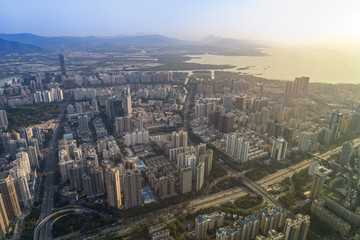 A bird's eye view of the urban architectural landscape in Shenzhen