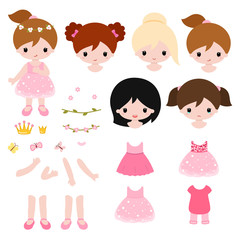 Adorable little princess constructor. Vector flat illustration. © trikenirreligious