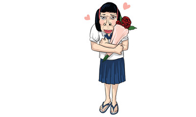 woman act cartoon, line sticker vector