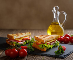 Sandwich with cherry tomatoes.