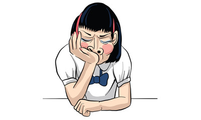 woman act cartoon, line sticker vector