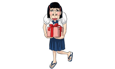 woman act cartoon, line sticker vector