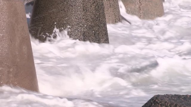 Close up of Tetrapod wave breakers at Sylt island, Germany.