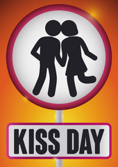 Couple in Pictogram Style in Signal for Kiss Day Celebration, Vector Illustration