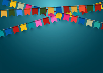 celebration background with garland flag and confetti in party and enjoyment concept.Vector eps10.