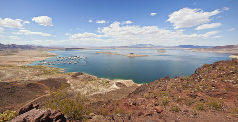 Lake Meade and surrounding mountains panorama.