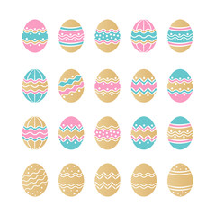 Set of colored Easter eggs with geometric patterns. Elements with unique design for greeting cards, banners, flyers, wrapping paper